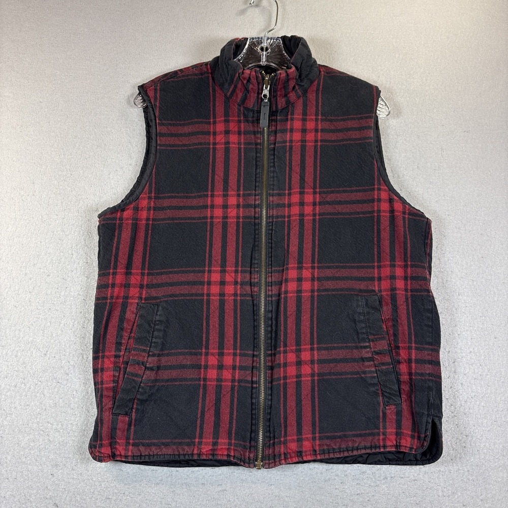 J Crew Men' Medium Reversible Vest Black Buffalo Plaid Quilted 3M Insulated
